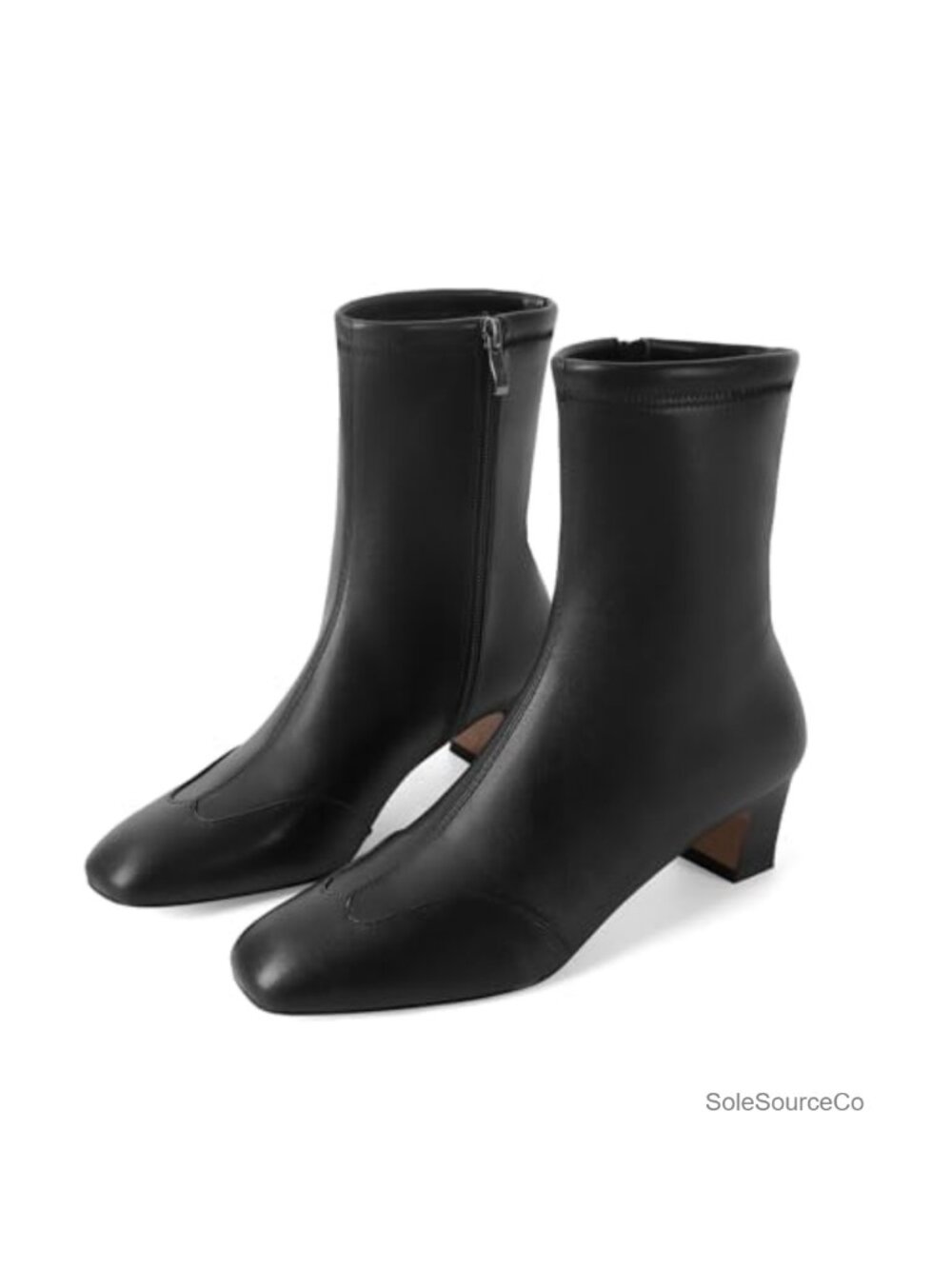 Faux Leather Ankle Boots Square Toe Low Block Heel Booties Zip Comfort